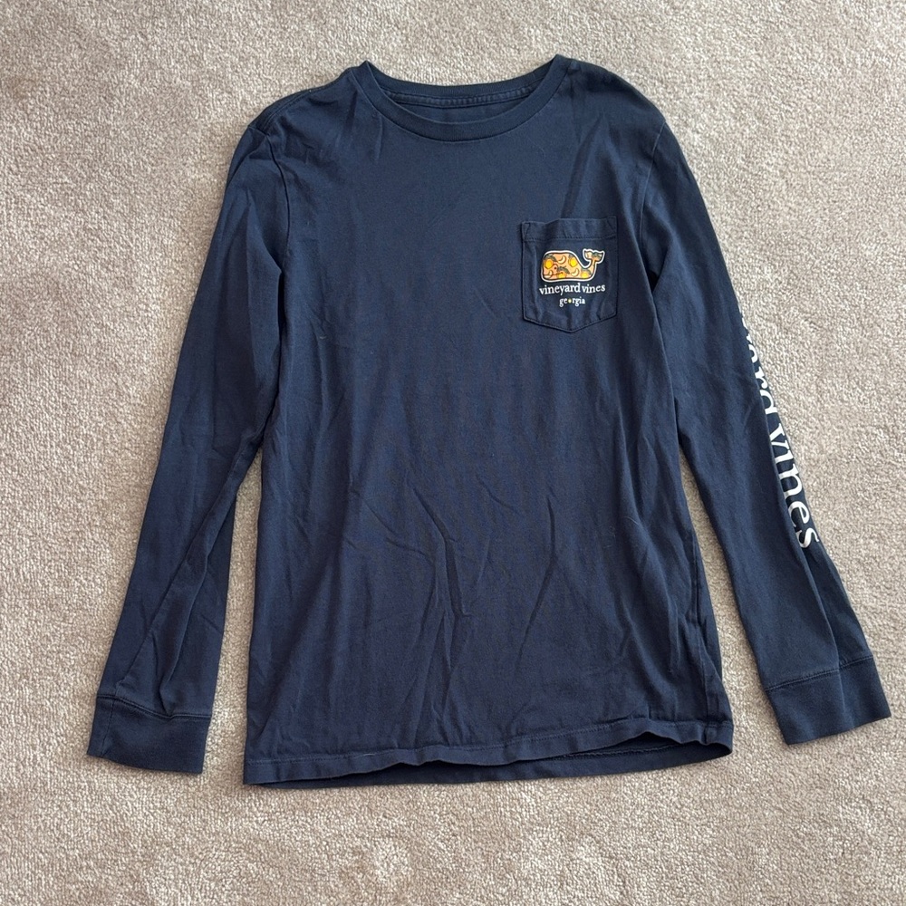 Vineyard Vines Kids Long Sleeve Tee in Navy with Logo